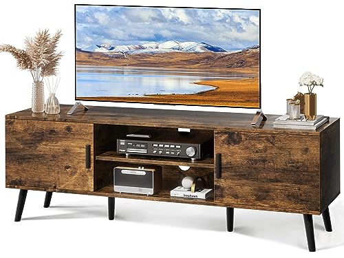 SUPERJARE TV Stand for 55 Inch TV, Entertainment Center with Adjustable Shelf, 2 Cabinets, TV Console Table, Media Console, Solid Wood Feet, Cord Holes, for Living Room, Bedroom, Rustic Brown
