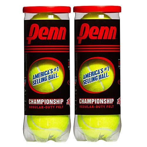 Penn Championship Tennis Balls - Regular Duty Felt Pressurized Tennis Balls - 2 Cans, 6 Balls
