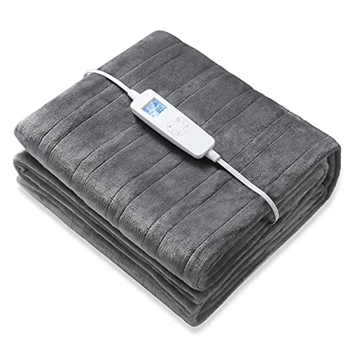 Electric Heated Blanket Twin Size 62' x 84' | 6 Levels Fast Heating & Machine Washable | Full Body Warming Soft Flannel Sofa Bed Blankets with Auto-Off Overheating Protection 8h Timer | Grey