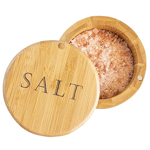 Totally Bamboo Salt Cellar Bamboo Storage Box with Magnetic Swivel Lid, 6 Ounce Capacity, 'Salt' Engraved on Lid