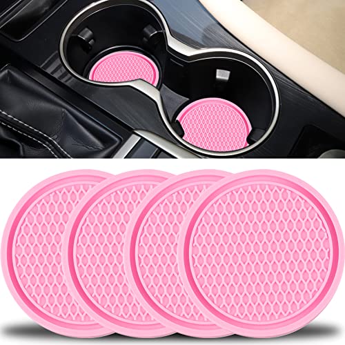 SINGARO Car Cup Coaster, 4PCS Universal Non-Slip Cup Holders Embedded in Ornaments Coaster, Car Interior Accessories, Pink