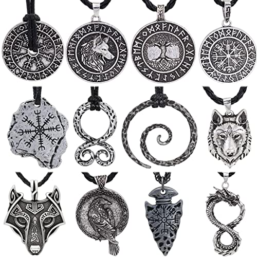 GuoShuang 12pcs nordic viking amulet Vegvisir Compass pendant necklace with gift bag
