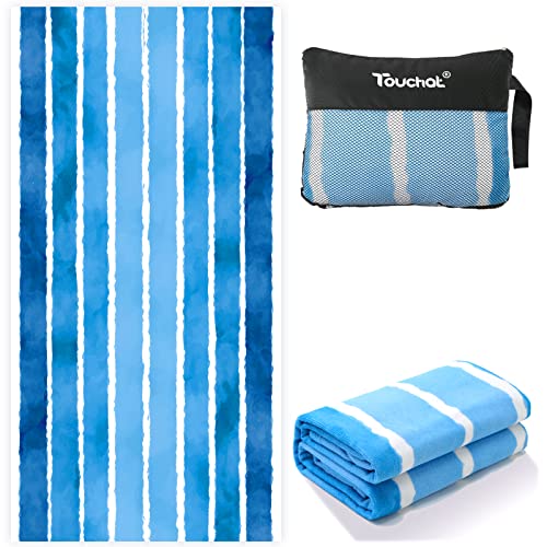 Touchat Beach Towel, Beach Towel, Sand Free Microfiber Beach Towel Lightweight, Super Absorbent Personalized Pool Towels & Cabana Stripe Beach Towel 30”x60” for Adults,Men,Women,Kids(Blue Wave)
