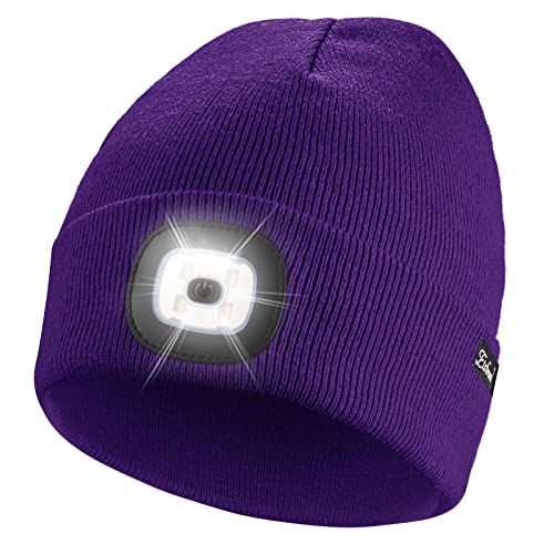 Etsfmoa Unisex Beanie with The Light Gifts for Men Dad Father USB Rechargeable Caps Purple