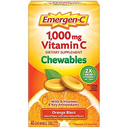 Emergen-C Chewable Vitamin C 1000mg, With B Vitamins And Antioxidants Tablet (40 Count, Orange Blast Flavor), Dietary Supplement