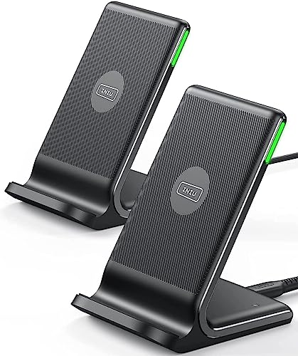 [2-Pack] Wireless Charger, INIU 15W Qi-Certified Fast Wireless Charging Stand with Sleep-Friendly Adaptive Light Compatible with iPhone 15 14 13 12 11 Pro XR XS Plus Samsung Galaxy S21 S20 Note 20 etc