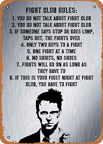 Fight Club Rules Quotes On Metal 8 x 12 Inches - Vintage Metal Tin Sign for Home Bar Pub Garage Decor Gifts