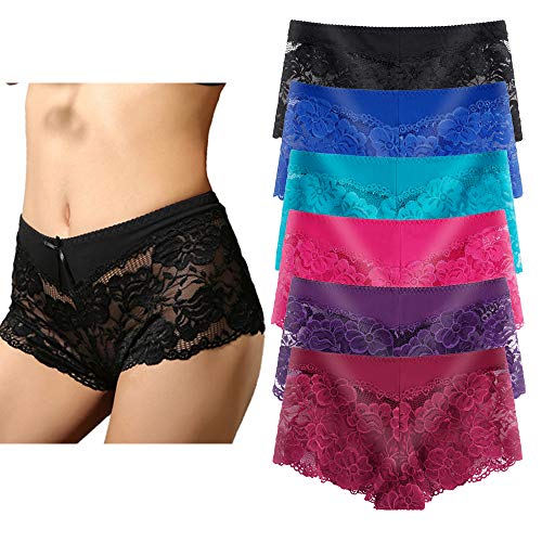 YaoKing Women's Underwear Regular & Plus Size Panties Sexy Lace Boyshort Hipster Cheeky Panty- 6 Pack (6 Pack-9144, XXL)