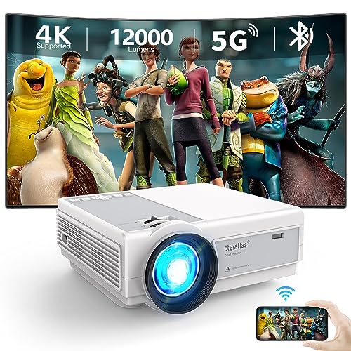 Staratlas 4K Projector with WiFi and Bluetooth, 12000 lumens Portable Native 1080P Mini Projector for iPhone, 5G Outdoor Movie Projectors for Home Cinema,HDMI,USB,VGA Supported