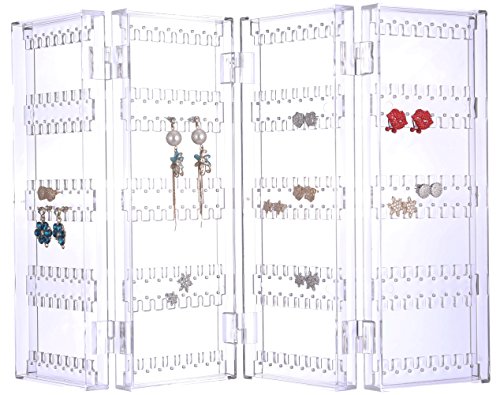 Sooyee Acrylic Earring Holder Organizer,256 Holes 5 Tiers Stud Organizer,4 Doors Foldable Necklace Jewelry Display Stands for Selling,Clear