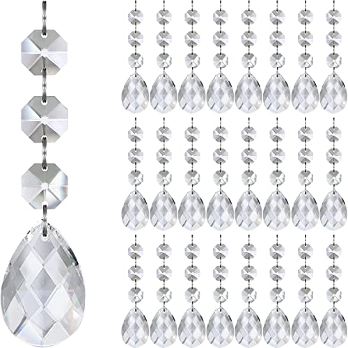 Jishi Crystal Teardrop Ornaments Christmas Tree Decorations 30pk Clear Plastic Hanging Acrylic Crystal Tear Drop Ornaments for Christmas Tree Garland Beads Xmas New Years Party Supplies Clearance