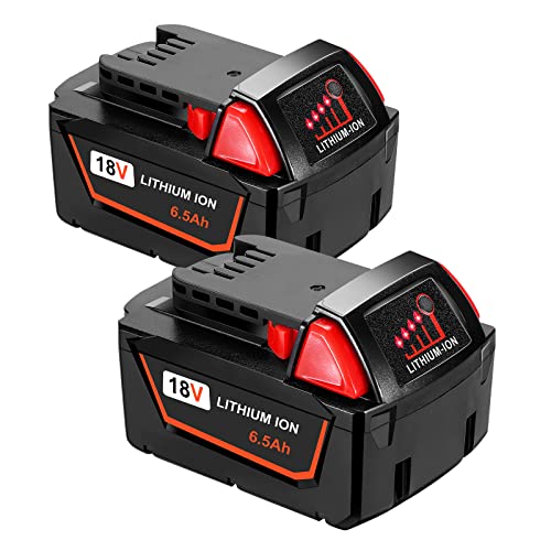 HUSUE 6.5Ah 18V Replacement Battery for Milwaukee M18 Battery, Lithium Battery Compatible with Milwaukee M18 18V 48-11-1815, 48-11-1820, 48-11-1840, 48-11-1850, 48-11-1860 Cordless Power Tools, 2 Pack