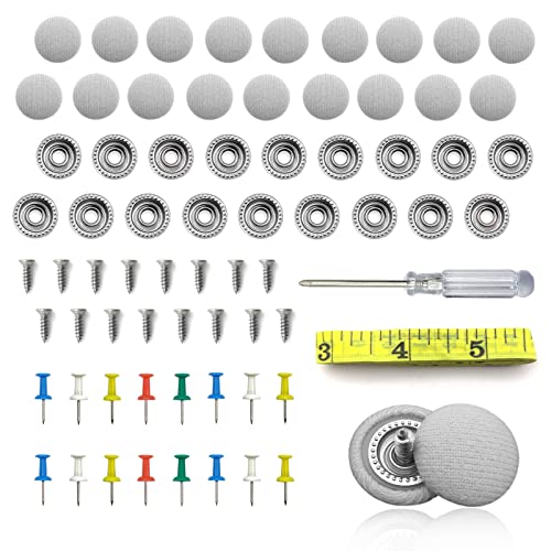 60PCS Car Roof Headliner Repair Kit, Auto Roof Snap Rivets Retainer for Interior Ceiling Cloth Fixing Repair Buckle with Installation Tool (Grey Flannelette)