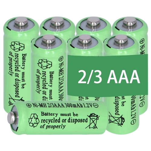Yibatopow 8 Packs Ni-MH 2/3AAA 1.2v 300mah Rechargeable Batteries Button Top 3A Battery (They are not AAA Size Batteries)