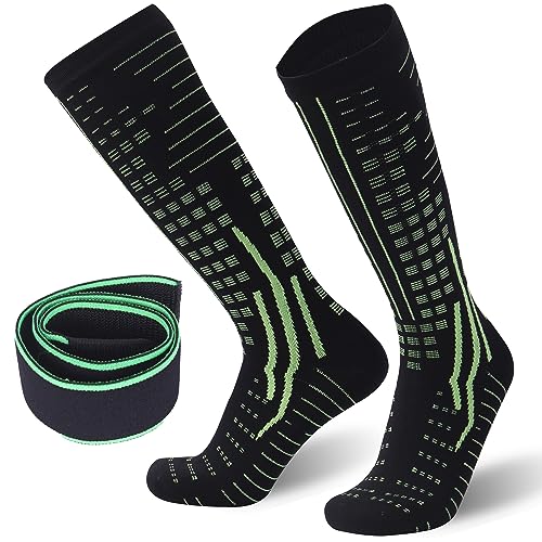 RANDY SUN Knee High Waterproof Socks for Men, Merino Wool Women Hiking Socks Athletic Rain Boots Backing Cycling Neoprene Socks 1 Pair (Black&Green,Medium)