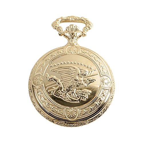 Daniel Steiger Flying Eagle Luxury Vintage Hunter Pocket Watch With Chain - Hand-Made Hunter Pocket Watch - 18k Gold Finish - Engraved Flying Eagle Design - White Dial With Black Roman Numerals