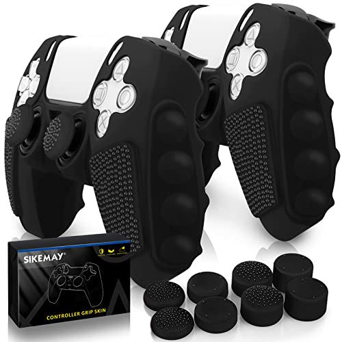 SIKEMAY Anti-Slip PS5 Controller Skin, Soft Thicken Non-Slip Studded Silicone Gel Grip Protective Cover Case for Playstation 5 Controller Grip, 2 Pack with 8 x Thumb Grip Caps