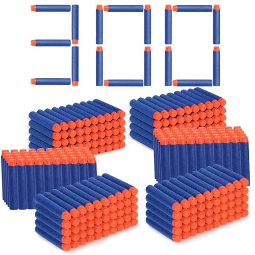 Blaster Darts, 300 Pack Refill Bullets for Nerf N-Strike Elite, Toys Foam Blasters for Boys Party Favors, with Portable Storage Bag