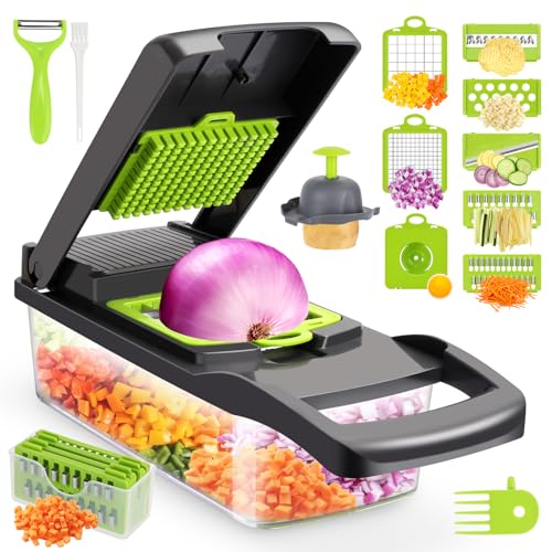 Vegetable Chopper,Senbowe Multifunctional 13-in-1 Food Choppers Onion Chopper Vegetable Slicer Cutter Dicer Veggie chopper with 8 Blades,Colander Basket,Container for Salad Potato Carrot Garlic