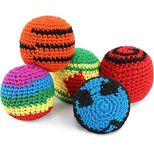 Blulu 5 Pieces Funny Hacky Ball Sacks Assoerted Colors Woven Kickball Soft Knitted Kick Balls for Children and Beginners