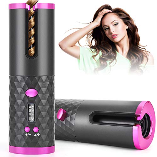 Automatic Hair Curler, Wireless Hair Curling Wand, LCD Display 6 Temperature Setting,Portable Cordless Hair Styler for Long & Short Hair (Grey)