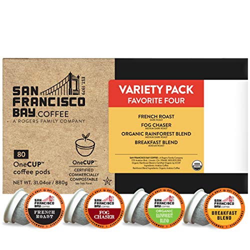 San Francisco Bay Compostable Coffee Pods - Original Variety Pack (80 Ct) K Cup Compatible including Keurig 2.0, French, Breakfast, Fog, Organic Rainforest