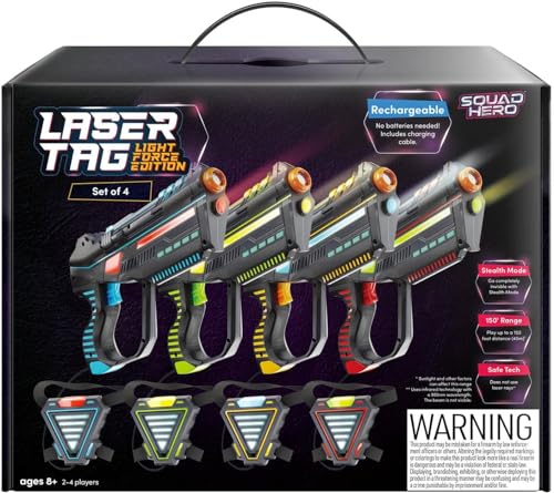 Rechargeable Laser Tag for Kids, Teens & Adults - Blasters & Vest Sensors - Fun Ideas Age 8+ Year Old Toys - 4 Set - Lazer Teen Boy Games - Boys & Girls Outdoor Teenage Group Activities