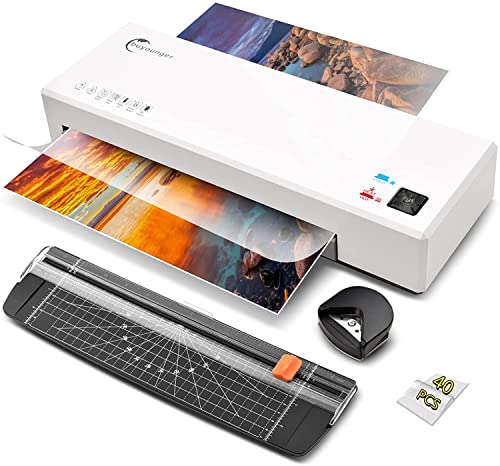 Buyounger Laminator, 4 in 1 Laminator Machine with 40 Laminating Sheets, A4 Laminating Machine Hot & Cold with Paper Trimmer & Corner Rounder, 9-Inch Personal Thermal Laminator for Home School Office