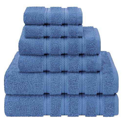 American Soft Linen Luxury 6 Piece Towel Set, 2 Bath Towels 2 Hand Towels 2 Washcloths, 100% Cotton Turkish Towels for Bathroom, Electric Blue Towel Sets