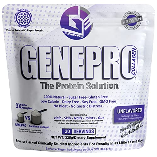 Musclegen Research Genepro Unflavored Protein Powder with Collagen Peptides - Lactose-Free, Gluten-Free Protein Supplement Shake for Hair, Skin and Nails (30 Servings)
