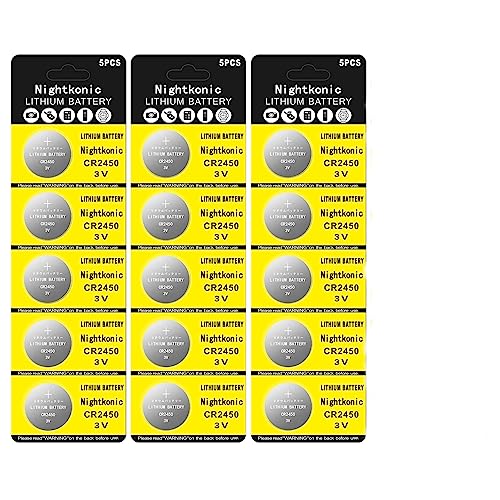 Nightkonic 15 pcs Pack - CR2450 Battery 3v Lithium Button Cell Coin 2450 Batteries