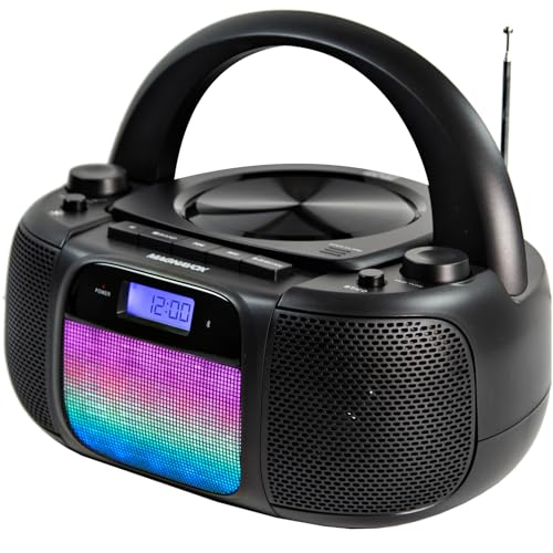 Magnavox MD6972 Portable Top Loading CD Boombox with Digital AM/FM Stereo Radio, Color Changing Lights, and Bluetooth Wireless Technology | CD-R/CD-RW Compatible | LCD Display |