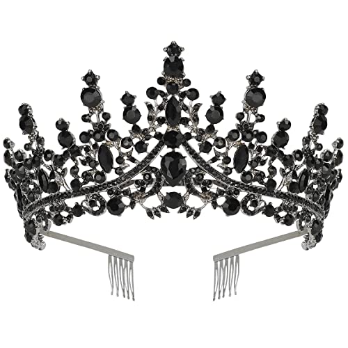 CURASA Black Crown Crystal Crown with Comb Baroque Tiaras and Crown for Women Queen Crown for Halloween Coustume Birthday Party Hair Accessories for Women