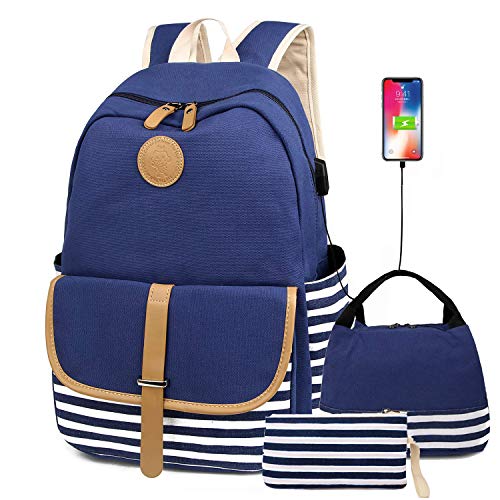 FLYMEI Cute Backpack for Teen Girls, Lightweight School Bookbag 15.6'' Laptop Backpack Casual Travel Back Pack Durable Bookbag for Boys/Girls, 3in1 Blue Backpack with Usb Port