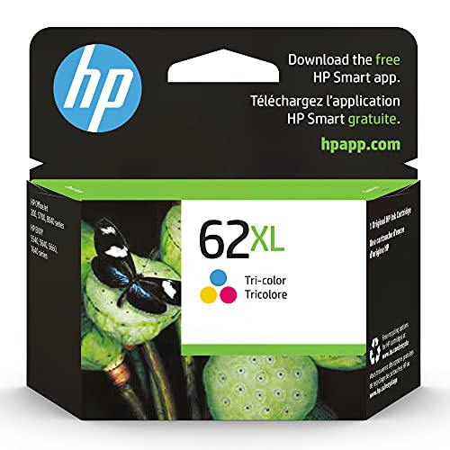 HP 62XL Tri-color High-yield Ink | Works with HP ENVY 5540, 5640, 5660, 7640 Series, HP OfficeJet 5740, 8040 Series, HP OfficeJet Mobile 200, 250 Series | Eligible for Instant Ink | C2P07AN