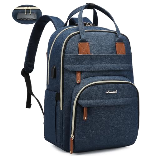 LOVEVOOK Laptop Backpack for Women, Unisex Travel Anti-theft Bag, Business Work Computer Backpacks Purse College Backpack for Men, Casual Hiking Daypack with Lock, 15.6 Inch, Navy