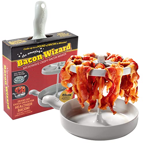 Microwave Bacon Cooker- Bacon Wizard Cooks 1LB of Bacon and Reduces Fat by 40%- Crispier, Healthier, Quicker Bacon Every time- Grease Catcher Makes Clean Up Simple- Easily Meal Prep in Kitchen or Dorm