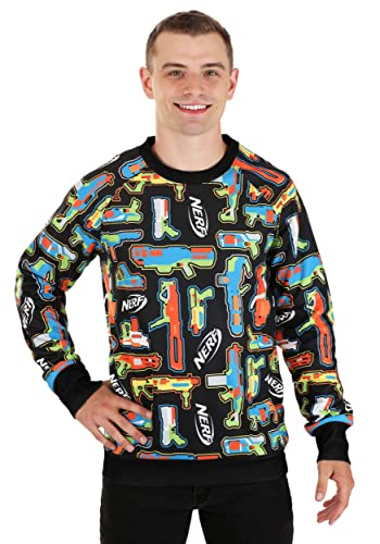 Fun Costumes Hasbro NERF Guns Sweater for Adults, Funny Ugly Knitted Crewneck Pullover XL Multicolor