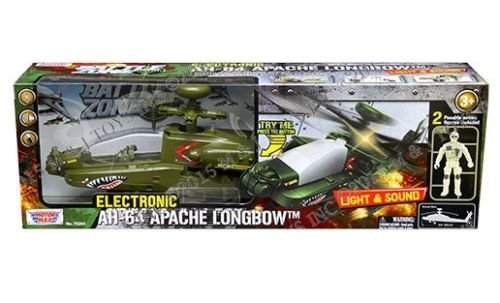 Motor Max Battle Zone Electronic Ah-64 Apache Longbow with Two Poseable Figures Diecast Aircraft,