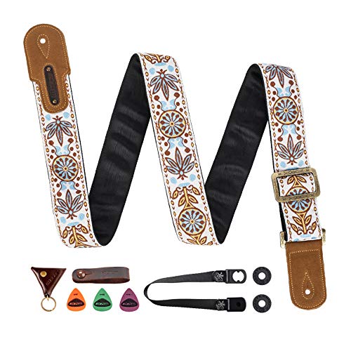 M33 Guitar Strap Vintage Woven Collection Strap Set For Acoustic, Bass and Electric Guitars Includes Strap Button + Locks +Picks. Awesome Christmas Gift for Men & Women Guitarists
