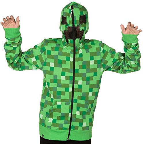 JINX Minecraft Big Boys' Creeper Zip-Up Costume Hoodie, with Mask, Green, Large