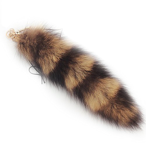 Fosrion Supper Huge and Fluffy Real Fox Tail Fur Halloween Cosplay Handbag Charm Accessory Key Chain Ring Hook Tassels (Raccoon)