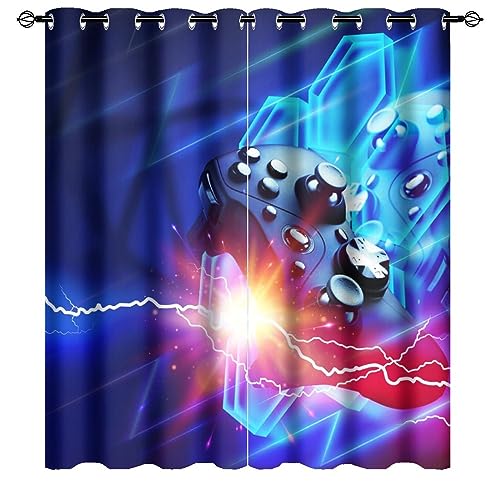 Colorful Cool Gamepad Blackout Curtain Abstract Modern Video Game Gamer Controller Lightning Design Grommet Window Thermal Insulating Decor for Bedroom Living Room Curtains 2 Panels 72' L x 31.5' W