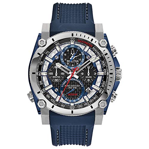 Bulova Men's Precisionist Stainless Steel 8-Hand Chronograph with Blue and Red Accents with Blue Polyurethane Strap Style: 98B315