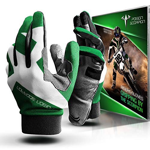 POISON SCORPION Motorcycle Gloves | Outdoor Sports Full Finger Men Women Green XL for Dirt Bike Motocross MX BMX MTB ATV UTV Mountain Bicycle Cycling Biking Riding