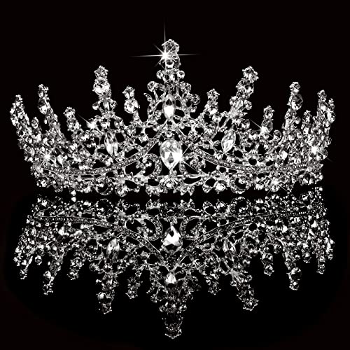 TOBATOBA Silver Wedding Crystal Tiaras and Crowns for Women, Bride Royal Queen Headband Princess Quinceanera Headpieces for Birthday Prom Pageant Party