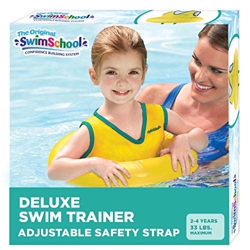 SwimSchool Deluxe Swim Trainer – Heavy Duty Toddler Swim Vest Floatie – Comfortable Sweater-Fit Design with Adjustable Safety Seat – Yellow