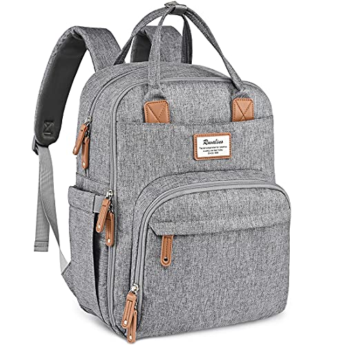 RUVALINO Diaper Bag Backpack - Multifunction Travel Back Pack Maternity Baby Changing Bags, Diaper Changing Totes, Large Capacity, Waterproof and Stylish, Baby Travel Essential, Gray