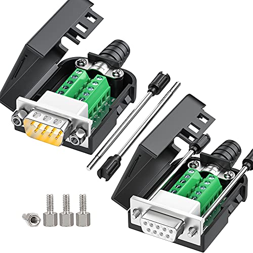 JUXINICE 2Packs DB9 Serial Adapters No Soldering Needed. D-SUB 9-pin RS232 RS485 Adapter to Terminal Connector Signal Module with Bolts Nuts and Screwdriver (1PCS Male+1PCS Female)