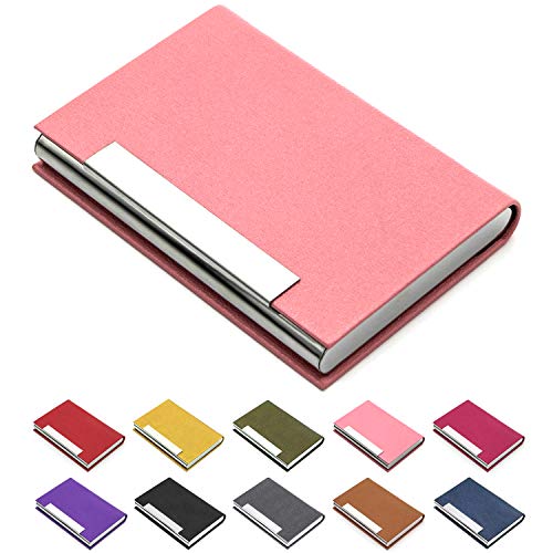 Padike Business Card Holder, Professional PU Leather & Stainless Steel Multi Card Case,Business Card Holder Wallet Credit Card ID Case/Holder for Men & Women. (Pink)